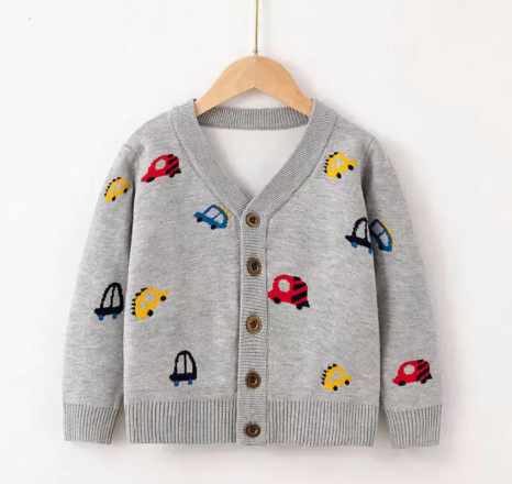 Car Pattern V-Neck Children's Cardigan