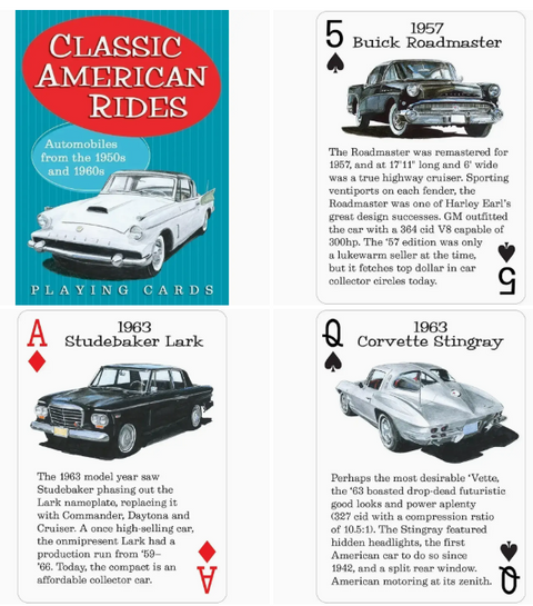 old cards with cars and monsters driving American Classic Cars Playing Cards