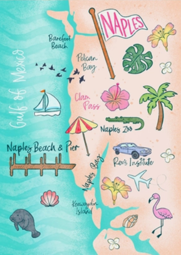 Naples Florida Watercolor Map Illustration Postcard