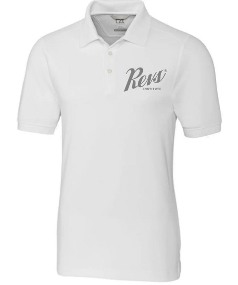Revs Institute Mens Cutter & Buck Triblend Pique Polo - White