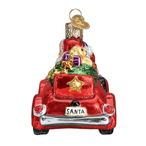 Santa Claus Driving Antique Car Christmas Ornament