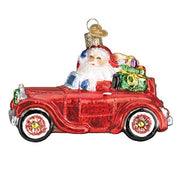 Santa Claus Driving Antique Car Christmas Ornament