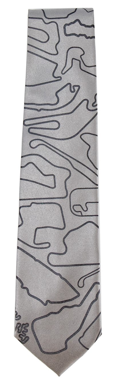 Race Track Maps Necktie - Silver